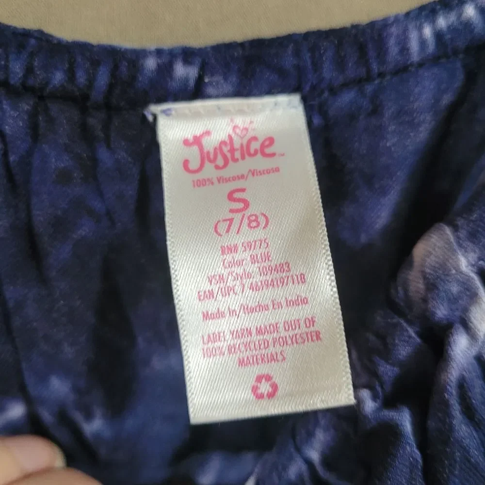 Justice Girls size small 7/8 blue tie dye Flounce Top tank capri Jumpsuit
